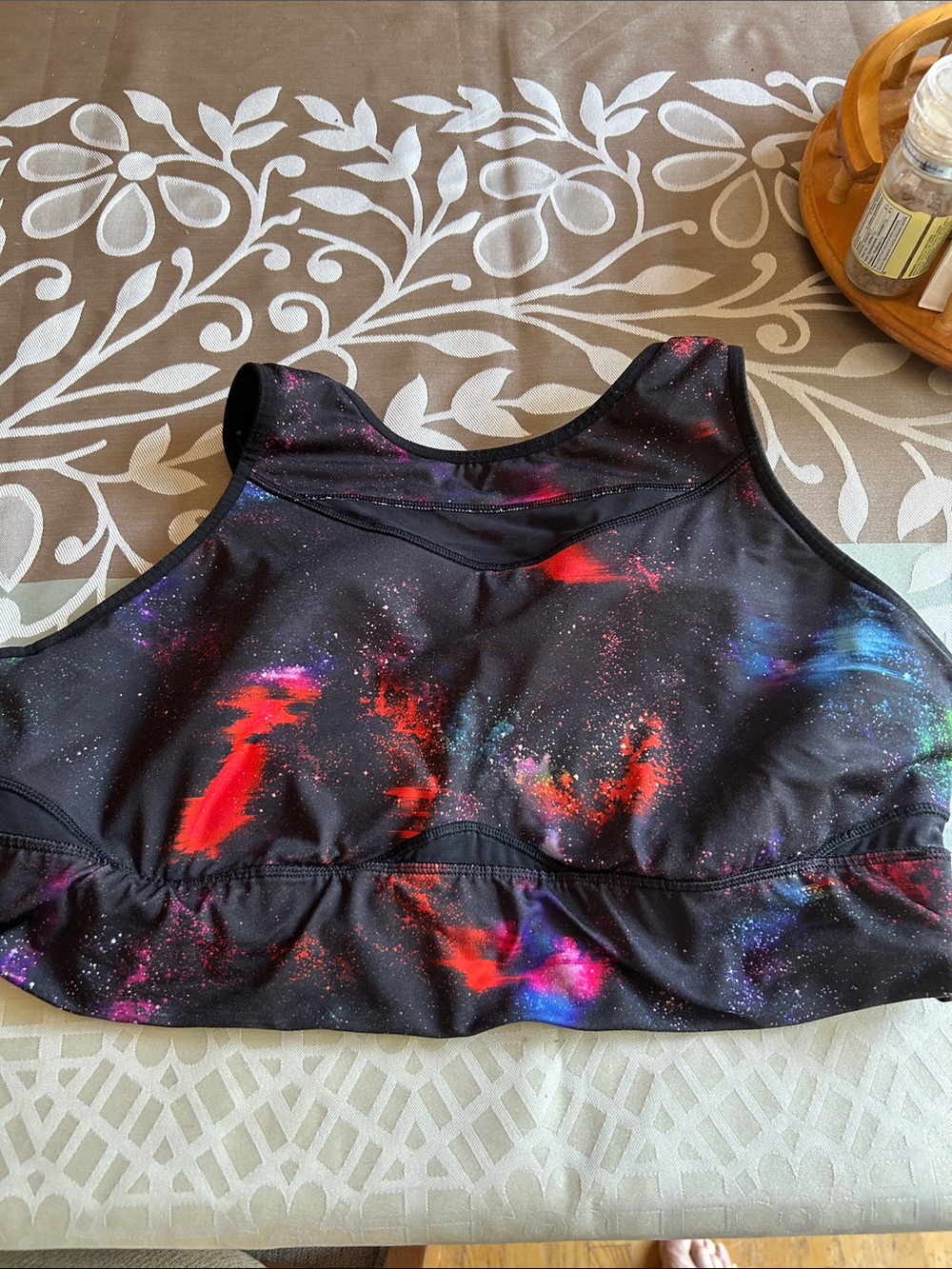 Old Navy Black Sports Bra with Red, Blue, and Purple Galaxy Print Size XXL